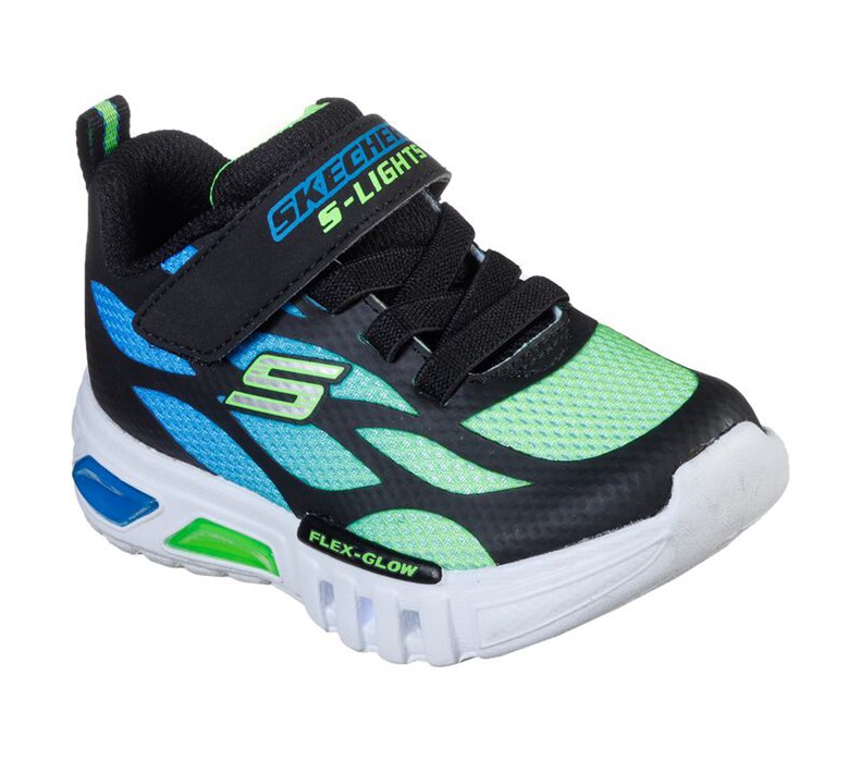 Skechers S Lights: Flex-Glow - Dezlo - Boys Sneakers Black/Light Green [AU-TB2224]